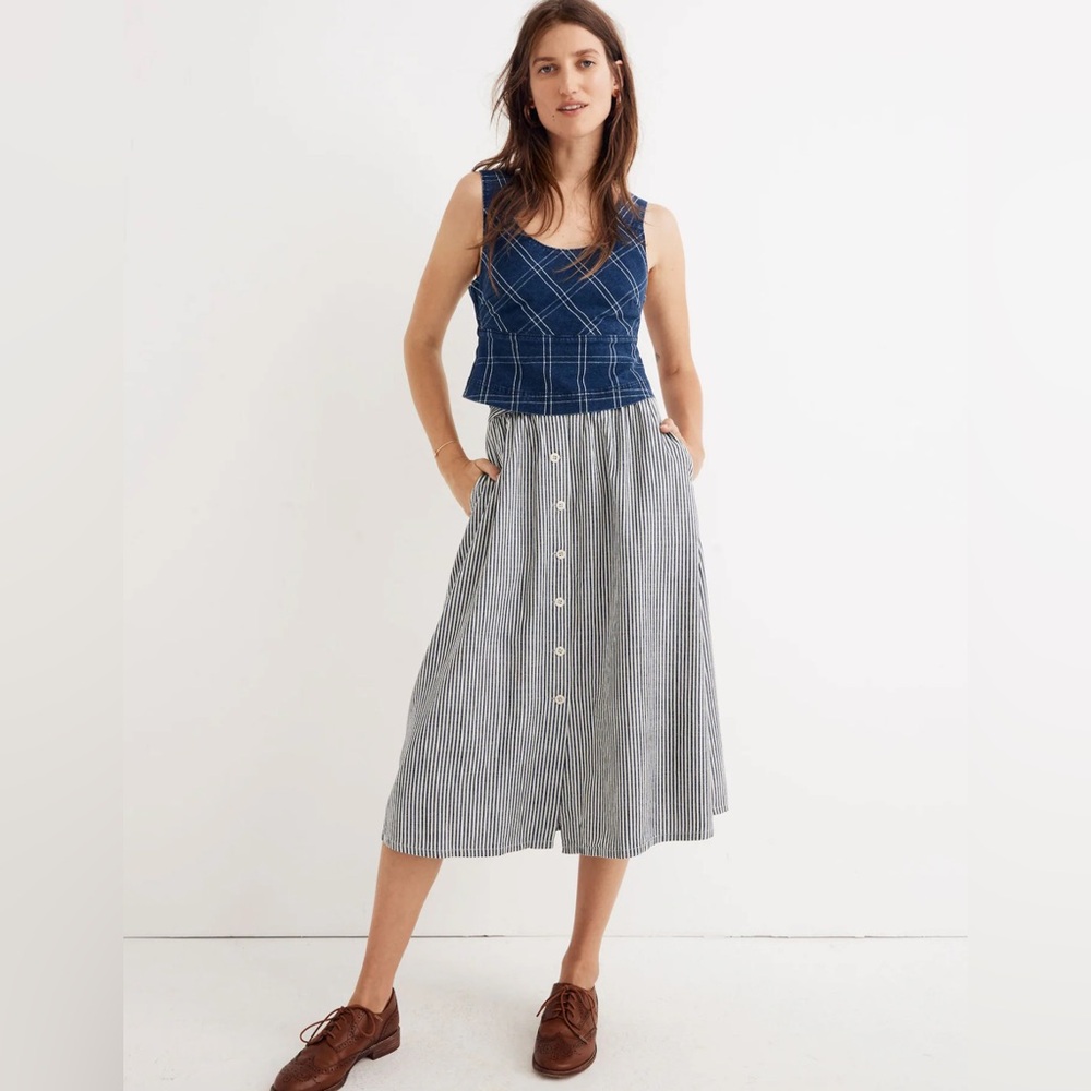Madewell Blue Striped Midi Skirt